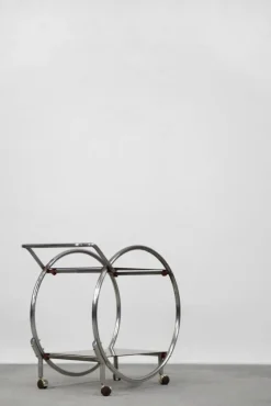 Outlet Pamono Vintage Art Deco Chrome and Glass Round Bar Cart, 1930s