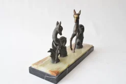 Pamono Vintage Art Deco Deer Sculpture Twin Deer Figurine on Marble Base