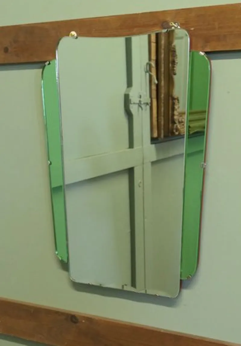 Pamono Vintage Art Deco Emerald Wall Mirror, 1930> Mirrors