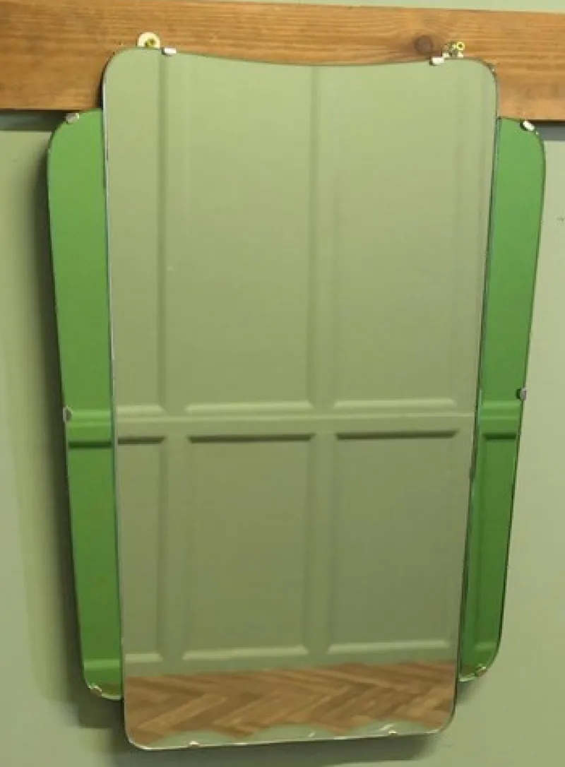 Pamono Vintage Art Deco Emerald Wall Mirror, 1930> Mirrors