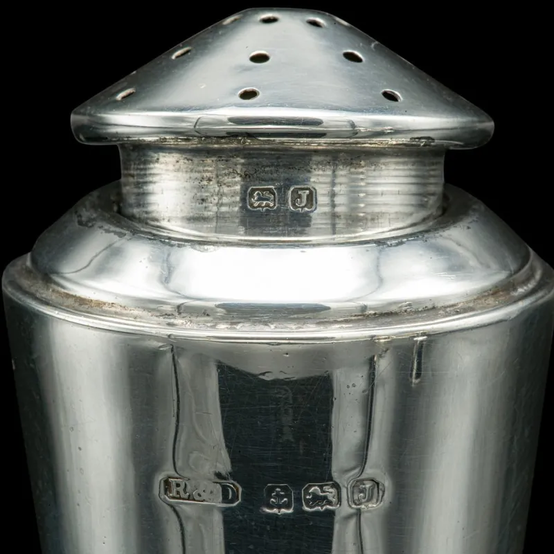 Pamono Vintage Art Deco English Condiment Set in Silver, 1930s, Set of 3> Salt & Pepper Shakers