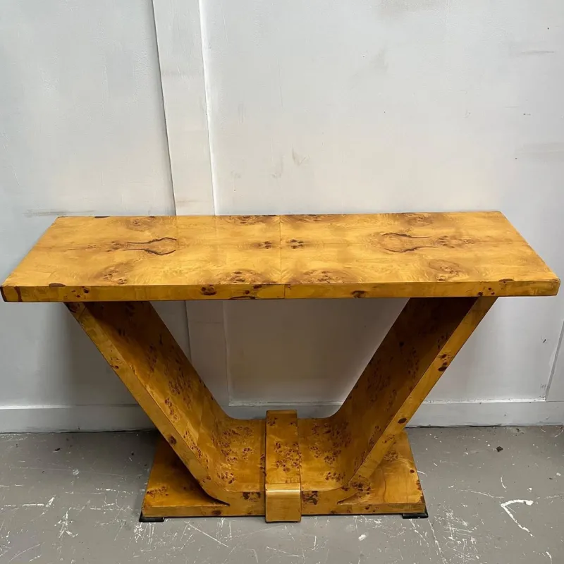 Pamono Vintage Art Deco French Burr Walnut Console Table> Console Tables