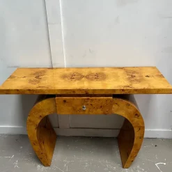 Sale Pamono Vintage Art Deco French Curved Leg Burr Walnut Console Table with Drawer