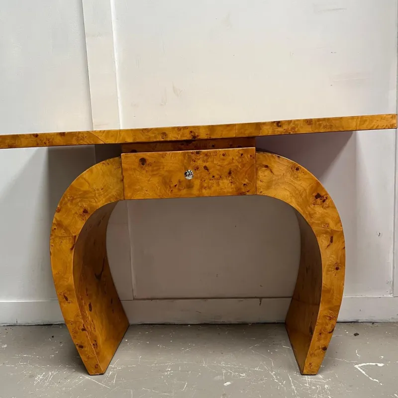 Sale Pamono Vintage Art Deco French Curved Leg Burr Walnut Console Table with Drawer
