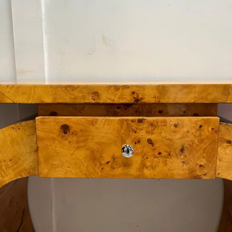 Sale Pamono Vintage Art Deco French Curved Leg Burr Walnut Console Table with Drawer