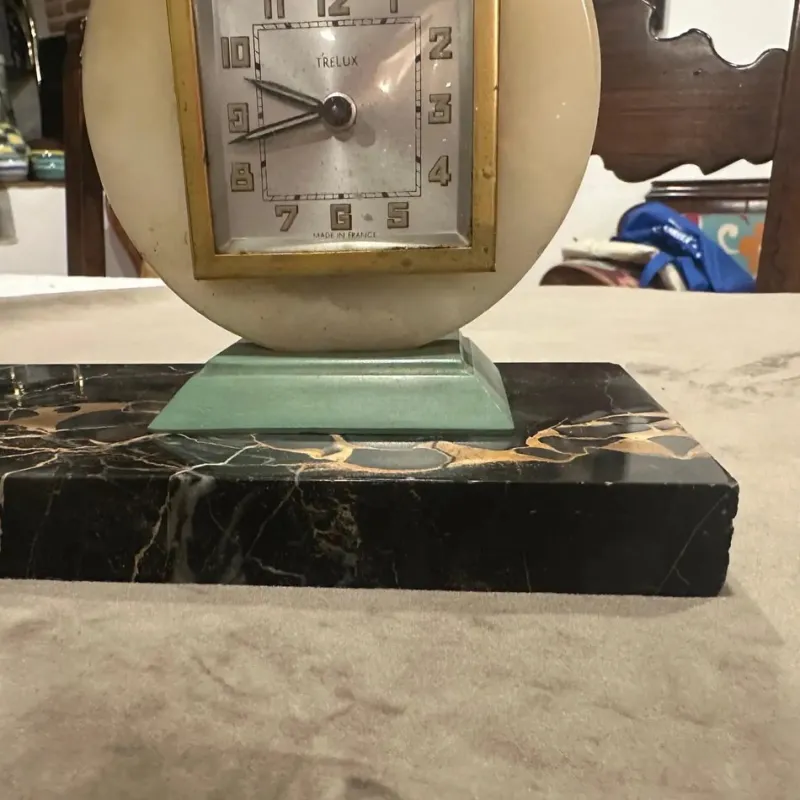 Hot Pamono Vintage Art Deco French Portoro Marble and Metal Clock, 1930s