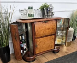 Pamono Vintage Art Deco Italian Walnut Burl and Mirror Mosaic Dry Bar Cabinet by Paolo Buffa, 1950s><noscript><img width=