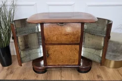 Pamono Vintage Art Deco Italian Walnut Burl and Mirror Mosaic Dry Bar Cabinet by Paolo Buffa, 1950s><noscript><img width=