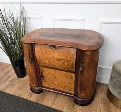 Pamono Vintage Art Deco Italian Walnut Burl and Mirror Mosaic Dry Bar Cabinet by Paolo Buffa, 1950s><noscript><img width=