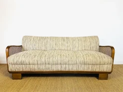 Best Pamono Vintage Art Deco Living Room Set in Curved Wood and Cane, 1950, Set of 3
