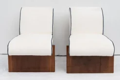 Pamono Vintage Art Deco Lounge Chairs with Pouf, 1940s, Set of 3> Lounge Chairs & Armchairs