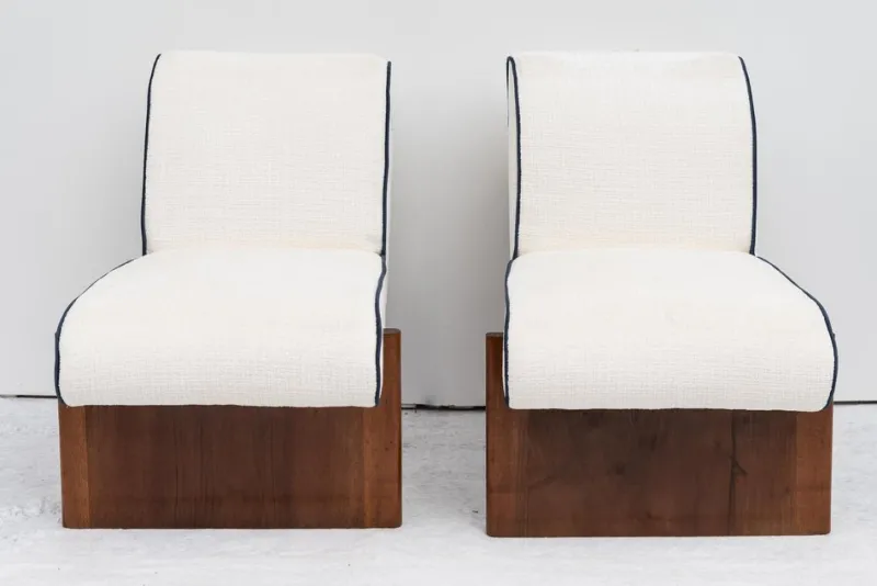 Pamono Vintage Art Deco Lounge Chairs with Pouf, 1940s, Set of 3> Lounge Chairs & Armchairs