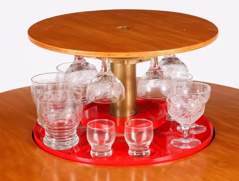 Pamono Vintage Art Deco Satin Wood Pop Up Modernist Cocktail Cabinet, 1950s> Glassware