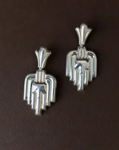 Pamono Vintage Art Deco Silver Earrings, Set of 2><noscript><img width=