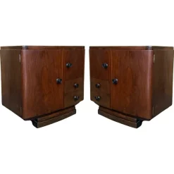 Pamono Vintage Art Deco Spanish Walnut Nightstands, 1950, Set of 2> Nightstands