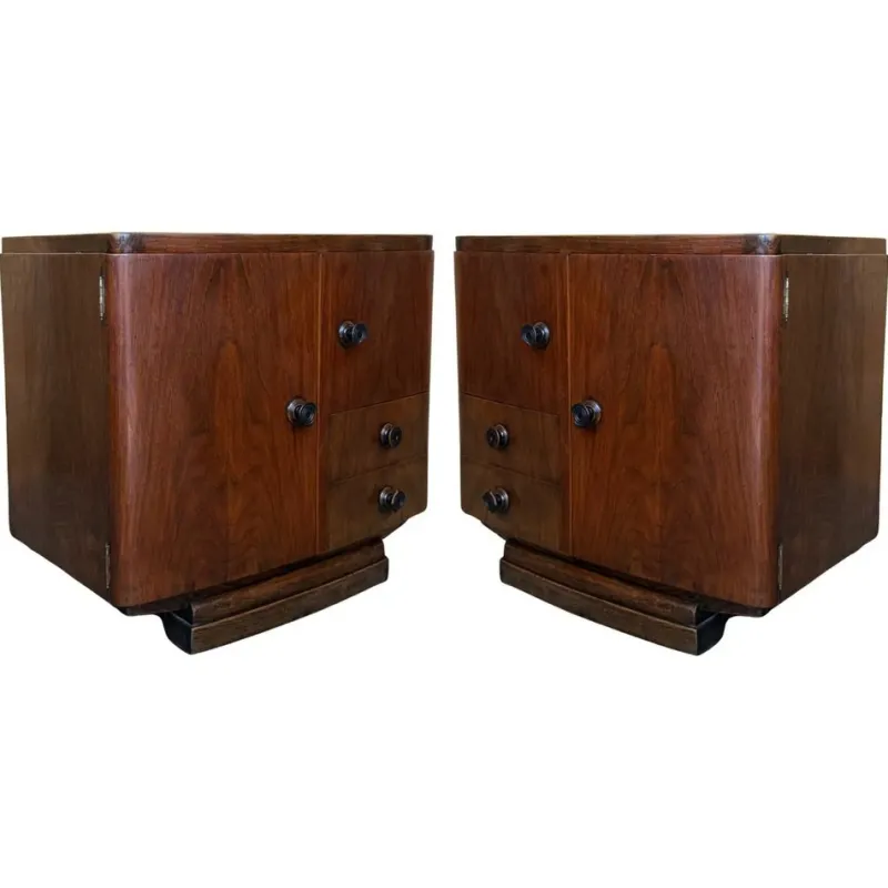 Pamono Vintage Art Deco Spanish Walnut Nightstands, 1950, Set of 2> Nightstands