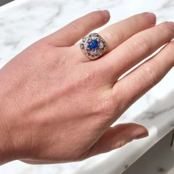 Pamono Vintage Art Deco Style Sapphire and Diamond Ring, 1970s> Rings