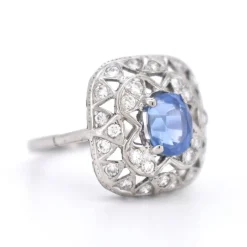 Pamono Vintage Art Deco Style Sapphire and Diamond Ring, 1970s><noscript><img width=
