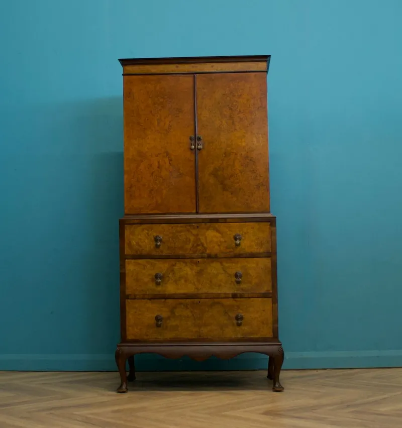 Pamono Vintage Art Deco Style Walnut Tallboy Linen Cabinet, 1950s> Cabinets & Wardrobes