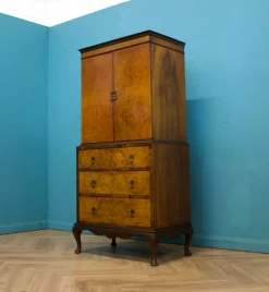 Pamono Vintage Art Deco Style Walnut Tallboy Linen Cabinet, 1950s><noscript><img width=