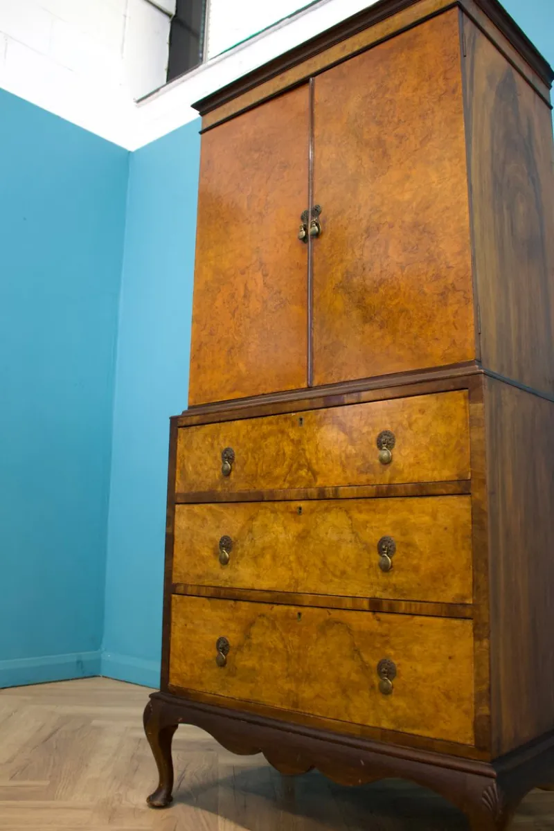 Pamono Vintage Art Deco Style Walnut Tallboy Linen Cabinet, 1950s> Cabinets & Wardrobes