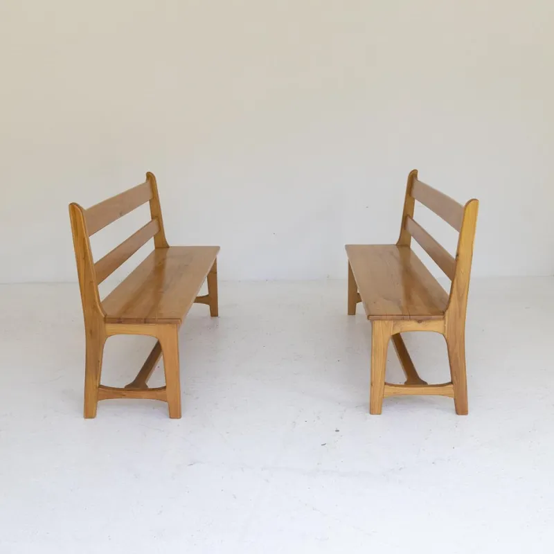 Pamono Vintage Ash Wood Benches, Set of 2> Benches