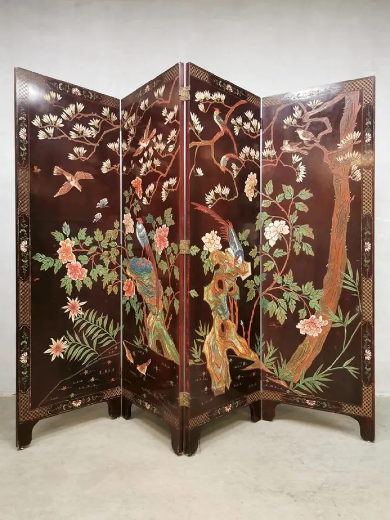 Sale Pamono Vintage Asian Room Divider with Exotic Birds, 1960s