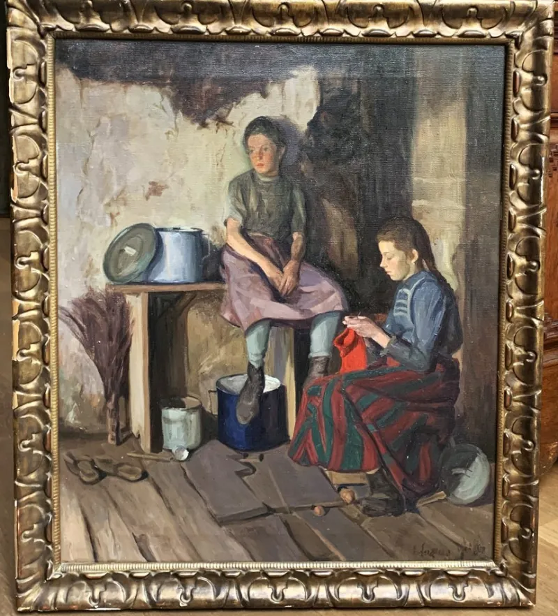 Sale Pamono Vintage Austrian Children's Picture with Illegible Signature, Circa 1900
