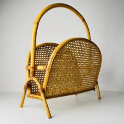 Pamono Vintage Bamboo and Vienna Straw Magazine Rack, 1960s><noscript><img width=