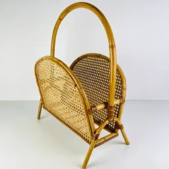 Pamono Vintage Bamboo and Vienna Straw Magazine Rack, 1960s><noscript><img width=