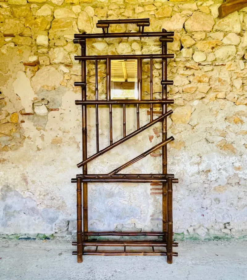 Sale Pamono Vintage Bamboo Hall Stand with Bevelled Mirror, 1920s