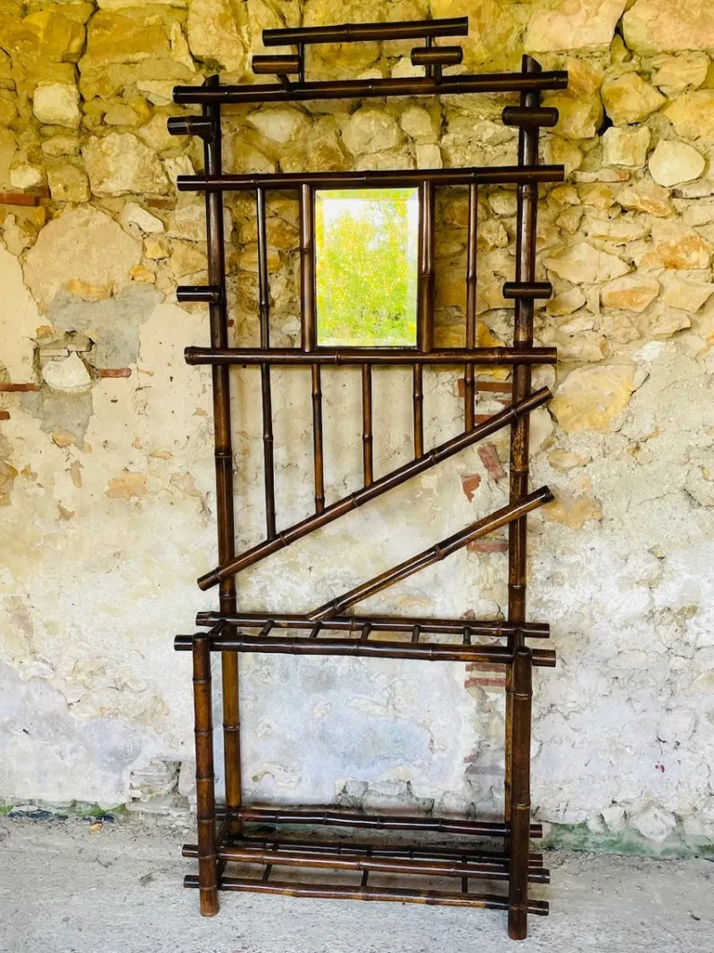 Sale Pamono Vintage Bamboo Hall Stand with Bevelled Mirror, 1920s