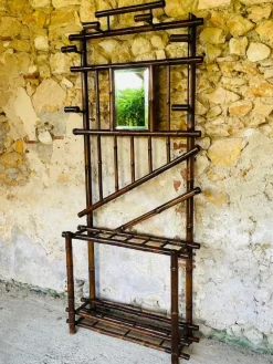 Sale Pamono Vintage Bamboo Hall Stand with Bevelled Mirror, 1920s