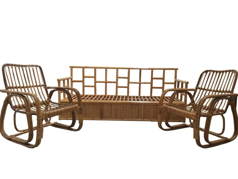 Pamono Vintage Bamboo Living Room Set from Vivai Del Sud, 1960s, Set of 3> Living Room Sets