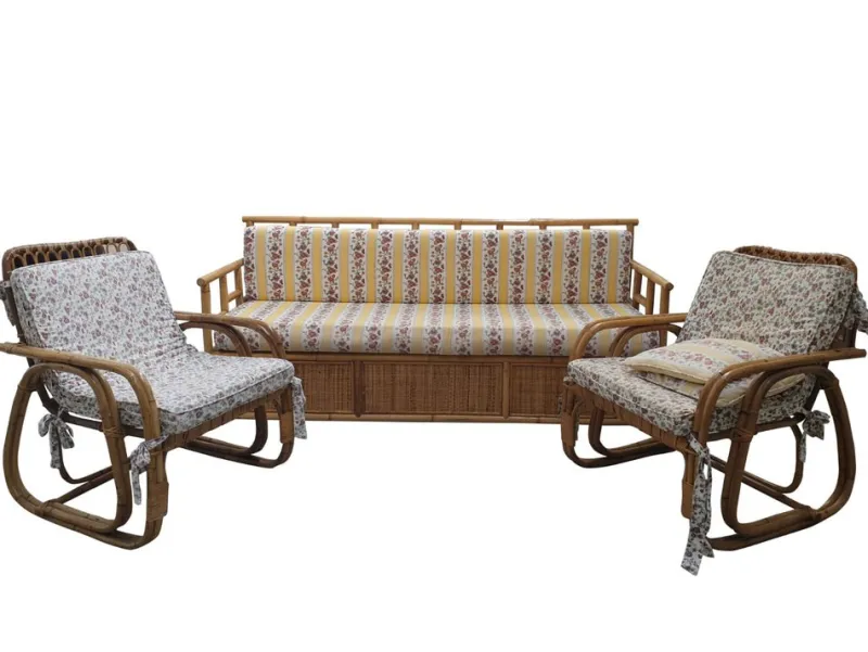 Pamono Vintage Bamboo Living Room Set from Vivai Del Sud, 1960s, Set of 3> Living Room Sets