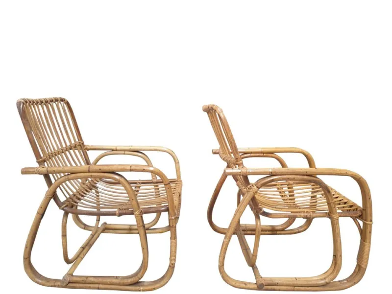Pamono Vintage Bamboo Living Room Set from Vivai Del Sud, 1960s, Set of 3> Living Room Sets