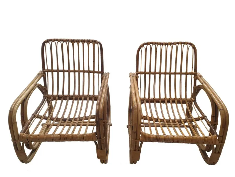 Pamono Vintage Bamboo Living Room Set from Vivai Del Sud, 1960s, Set of 3> Living Room Sets