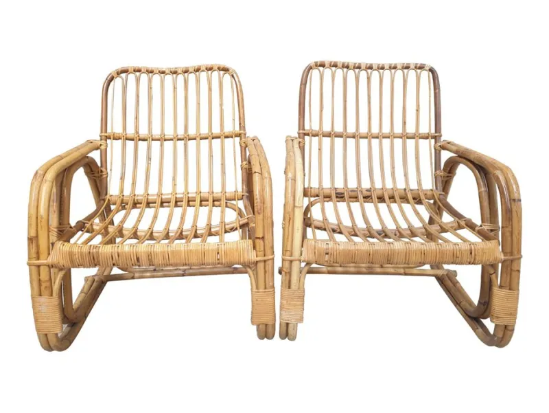 Pamono Vintage Bamboo Living Room Set from Vivai Del Sud, 1960s, Set of 3> Living Room Sets