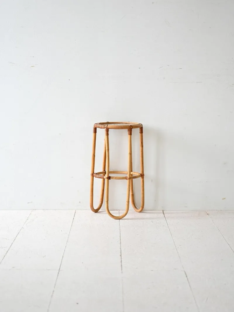 Pamono Vintage Bamboo Pedestal with Glass Top, 1960s> Pedestals And Columns
