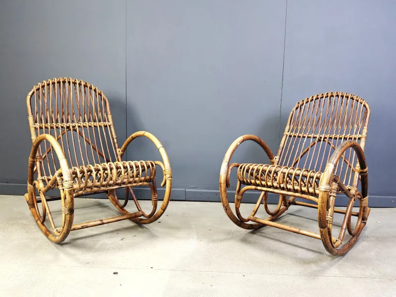 Online Pamono Vintage Bamboo Rocking Chair, 1960s, Set of 2