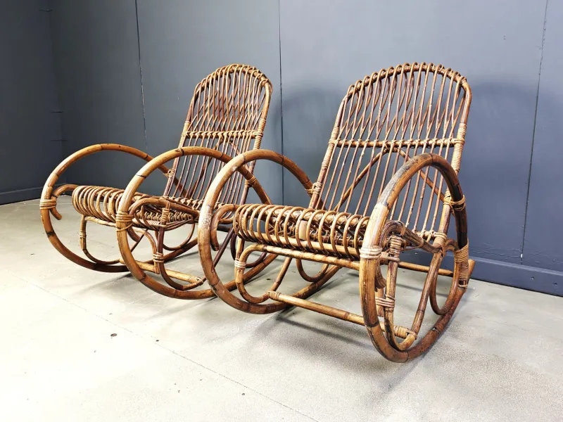 Online Pamono Vintage Bamboo Rocking Chair, 1960s, Set of 2