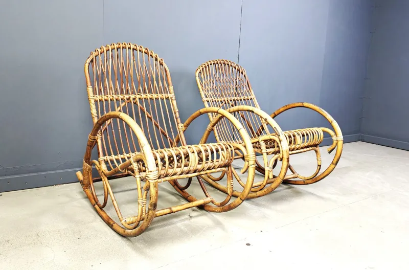 Online Pamono Vintage Bamboo Rocking Chair, 1960s, Set of 2