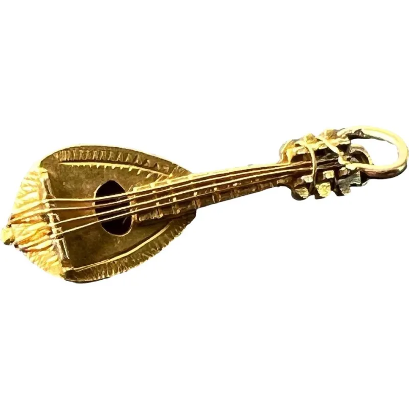 Hot Pamono Vintage Banjo Sitar 18k Yellow Gold Charm Pendant, 1960s
