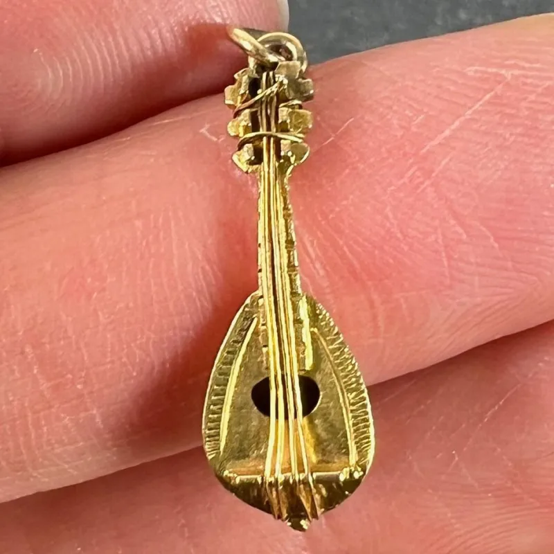 Hot Pamono Vintage Banjo Sitar 18k Yellow Gold Charm Pendant, 1960s