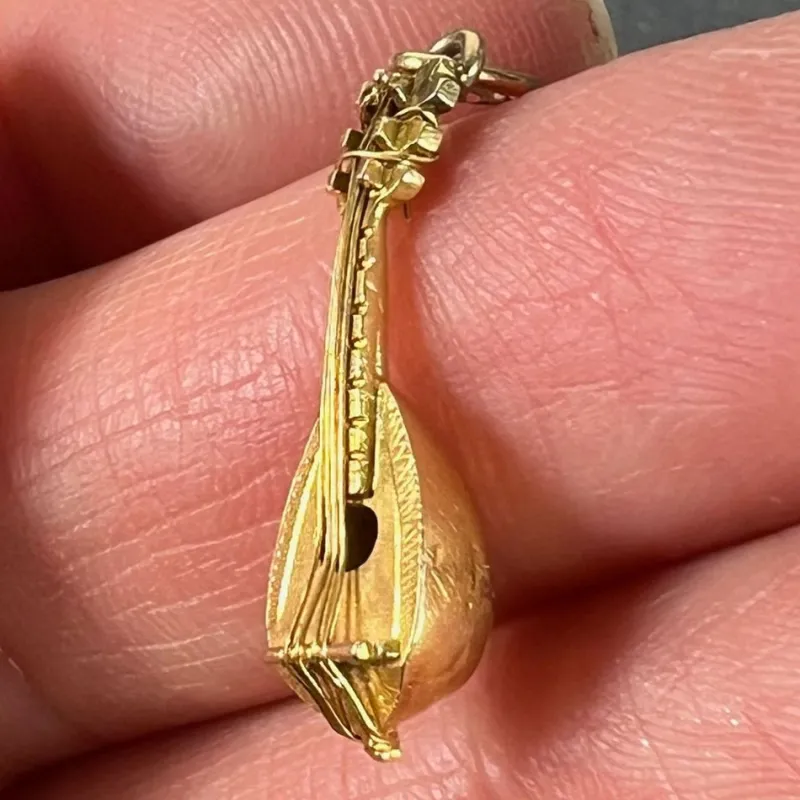 Hot Pamono Vintage Banjo Sitar 18k Yellow Gold Charm Pendant, 1960s