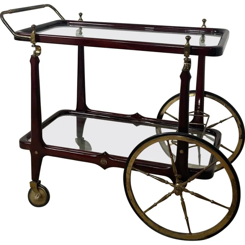 Pamono Vintage Bar Trolley in Lacquered Wood and Brass, 1950> Serving Bar Carts & Trolleys