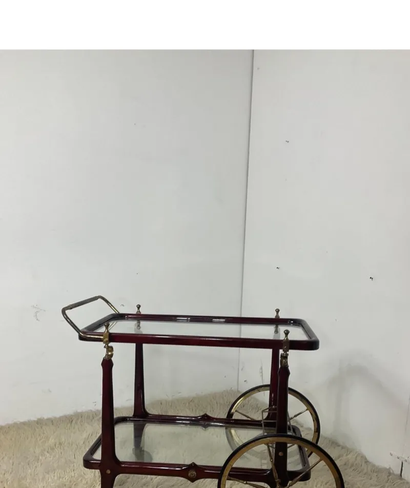 Pamono Vintage Bar Trolley in Lacquered Wood and Brass, 1950> Serving Bar Carts & Trolleys