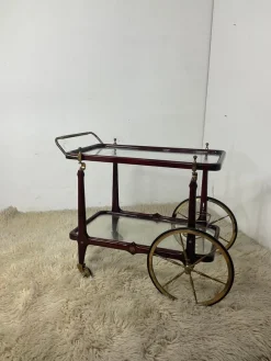Pamono Vintage Bar Trolley in Lacquered Wood and Brass, 1950><noscript><img width=