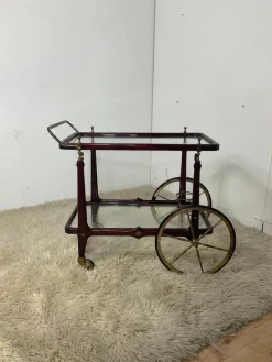 Pamono Vintage Bar Trolley in Lacquered Wood and Brass, 1950><noscript><img width=