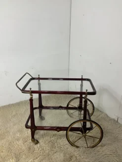 Pamono Vintage Bar Trolley in Lacquered Wood and Brass, 1950><noscript><img width=